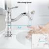 imagegotonovo Bathroom Sink Faucet 1 Hole Single Handle Lavatory Vanity Faucet 360 Swivel Basin Mixer Tap with Pop Up Drain Bathroom Faucet 71 Inch Spout Reach Oil Rubbed BronzePolish Chrome