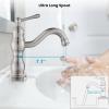 imagegotonovo Bathroom Sink Faucet 1 Hole Single Handle Lavatory Vanity Faucet 360 Swivel Basin Mixer Tap with Pop Up Drain Bathroom Faucet 71 Inch Spout Reach Oil Rubbed BronzeBrushed Nickel
