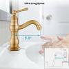 imagegotonovo Bathroom Sink Faucet 1 Hole Single Handle Lavatory Vanity Faucet 360 Swivel Basin Mixer Tap with Pop Up Drain Bathroom Faucet 71 Inch Spout Reach Oil Rubbed BronzeAntique Brass