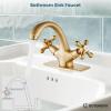 imagegotonovo Bathroom Sink Faucet Single Hole Double Cross Handle Knobs Lavatory Vessel Sink Mixer Tap Bathroom Faucet with Pop up Drain and Deck Cover Plate Polish GoldAntique Brass