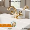 imagegotonovo Bathroom Sink Faucet Single Hole Double Cross Handle Knobs Lavatory Vessel Sink Mixer Tap Bathroom Faucet with Pop up Drain and Deck Cover Plate Polish GoldAntique Brass