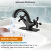 imagegotonovo Bathroom Sink Faucet Single Hole Double Cross Handle Knobs Lavatory Vessel Sink Mixer Tap Bathroom Faucet with Pop up Drain and Deck Cover Plate Polish GoldMatte Black