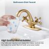 imagegotonovo Bathroom Sink Faucet Single Hole Double Cross Handle Knobs Lavatory Vessel Sink Mixer Tap Bathroom Faucet with Pop up Drain and Deck Cover Plate Polish GoldAntique Brass