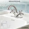 imagegotonovo Bathroom Sink Faucet Single Hole Double Cross Handle Knobs Lavatory Vessel Sink Mixer Tap Bathroom Faucet with Pop up Drain and Deck Cover Plate Polish GoldBrushed Nickel