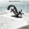 imagegotonovo Bathroom Sink Faucet Single Hole Double Cross Handle Knobs Lavatory Vessel Sink Mixer Tap Bathroom Faucet with Pop up Drain and Deck Cover Plate Polish GoldMatte Black