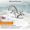 imagegotonovo Bathroom Sink Faucet Single Hole Double Cross Handle Knobs Lavatory Vessel Sink Mixer Tap Bathroom Faucet with Pop up Drain and Deck Cover Plate Polish GoldBrushed Nickel