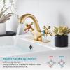 imagegotonovo Bathroom Sink Faucet Single Hole Double Cross Handle Knobs Lavatory Vessel Sink Mixer Tap Bathroom Faucet with Pop up Drain and Deck Cover Plate Polish GoldAntique Brass