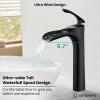 imagegotonovo Tall Bathroom Faucets for Sink 1 Hole Single Handle Modern Vessel Sink Faucets Waterfall Spout with Water Hoses Solid Brass Vanity Bar Deck Mount with Pop Up Drain Matte BlackMatte Black