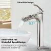 imagegotonovo Tall Bathroom Faucets for Sink 1 Hole Single Handle Modern Vessel Sink Faucets Waterfall Spout with Water Hoses Solid Brass Vanity Bar Deck Mount with Pop Up Drain Matte BlackBrushed Nickel