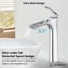 imagegotonovo Tall Bathroom Faucets for Sink 1 Hole Single Handle Modern Vessel Sink Faucets Waterfall Spout with Water Hoses Solid Brass Vanity Bar Deck Mount with Pop Up Drain Matte BlackPolish Chrome