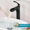 imagegotonovo Tall Bathroom Faucets for Sink 1 Hole Single Handle Modern Vessel Sink Faucets Waterfall Spout with Water Hoses Solid Brass Vanity Bar Deck Mount with Pop Up Drain Matte BlackMatte Black