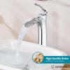 imagegotonovo Tall Bathroom Faucets for Sink 1 Hole Single Handle Modern Vessel Sink Faucets Waterfall Spout with Water Hoses Solid Brass Vanity Bar Deck Mount with Pop Up Drain Matte BlackPolish Chrome