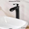 imagegotonovo Tall Bathroom Faucets for Sink 1 Hole Single Handle Modern Vessel Sink Faucets Waterfall Spout with Water Hoses Solid Brass Vanity Bar Deck Mount with Pop Up Drain Matte BlackMatte Black