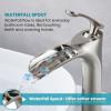 imagegotonovo Tall Bathroom Faucets for Sink 1 Hole Single Handle Modern Vessel Sink Faucets Waterfall Spout with Water Hoses Solid Brass Vanity Bar Deck Mount with Pop Up Drain Matte BlackBrushed Nickel