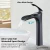 imagegotonovo Tall Bathroom Faucets for Sink 1 Hole Single Handle Modern Vessel Sink Faucets Waterfall Spout with Water Hoses Solid Brass Vanity Bar Deck Mount with Pop Up Drain Matte BlackOil Rubbed Bronze