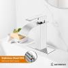 imagegotonovo Waterfall Bathroom Faucet Single Handle Bathroom Faucets for Sink 1 Hole Stainless Steel Modern Mixer Tap Wash Basin Faucet with Popup Drain Matte BlackPolish Chrome