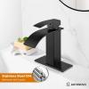 imagegotonovo Waterfall Bathroom Faucet Single Handle Bathroom Faucets for Sink 1 Hole Stainless Steel Modern Mixer Tap Wash Basin Faucet with Popup Drain Matte BlackMatte Black