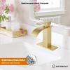 imagegotonovo Waterfall Bathroom Faucet Single Handle Bathroom Faucets for Sink 1 Hole Stainless Steel Modern Mixer Tap Wash Basin Faucet with Popup Drain Matte BlackBrushed Gold