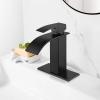 imagegotonovo Waterfall Bathroom Faucet Single Handle Bathroom Faucets for Sink 1 Hole Stainless Steel Modern Mixer Tap Wash Basin Faucet with Popup Drain Matte BlackMatte Black