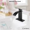 imagegotonovo Waterfall Bathroom Faucet Single Handle Bathroom Faucets for Sink 1 Hole Stainless Steel Modern Mixer Tap Wash Basin Faucet with Popup Drain Matte BlackMatte Black