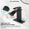 imagegotonovo Waterfall Bathroom Faucet Single Handle Bathroom Faucets for Sink 1 Hole Stainless Steel Modern Mixer Tap Wash Basin Faucet with Popup Drain Matte BlackMatte Black