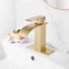 imagegotonovo Waterfall Bathroom Faucet Single Handle Bathroom Faucets for Sink 1 Hole Stainless Steel Modern Mixer Tap Wash Basin Faucet with Popup Drain Matte BlackBrushed Gold