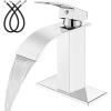 imagegotonovo Waterfall Bathroom Faucet Single Handle Bathroom Faucets for Sink 1 Hole Stainless Steel Modern Mixer Tap Wash Basin Faucet with Popup Drain Matte BlackPolish Chrome