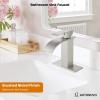imagegotonovo Waterfall Bathroom Faucet Single Handle Bathroom Faucets for Sink 1 Hole Stainless Steel Modern Mixer Tap Wash Basin Faucet with Popup Drain Matte BlackBrushed Nickel