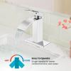 imagegotonovo Waterfall Bathroom Faucet Single Handle Bathroom Faucets for Sink 1 Hole Stainless Steel Modern Mixer Tap Wash Basin Faucet with Popup Drain Matte BlackPolish Chrome