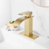 imagegotonovo Waterfall Bathroom Faucet Single Handle Bathroom Faucets for Sink 1 Hole Stainless Steel Modern Mixer Tap Wash Basin Faucet with Popup Drain Matte BlackBrushed Gold