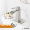 imagegotonovo Waterfall Bathroom Faucet Single Handle Bathroom Faucets for Sink 1 Hole Stainless Steel Modern Mixer Tap Wash Basin Faucet with Popup Drain Matte BlackBrushed Nickel