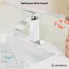 imagegotonovo Waterfall Bathroom Faucet Single Handle Bathroom Faucets for Sink 1 Hole Stainless Steel Modern Mixer Tap Wash Basin Faucet with Popup Drain Matte BlackPolish Chrome