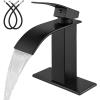 imagegotonovo Waterfall Bathroom Faucet Single Handle Bathroom Faucets for Sink 1 Hole Stainless Steel Modern Mixer Tap Wash Basin Faucet with Popup Drain Matte BlackMatte Black