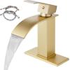 imagegotonovo Waterfall Bathroom Faucet Single Handle Bathroom Faucets for Sink 1 Hole Stainless Steel Modern Mixer Tap Wash Basin Faucet with Popup Drain Matte BlackBrushed Gold