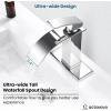 imagegotonovo Waterfall Bathroom Faucet Single Handle Bathroom Faucets for Sink 1 Hole Stainless Steel Modern Mixer Tap Wash Basin Faucet with Popup Drain Matte BlackPolish Chrome