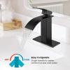 imagegotonovo Waterfall Bathroom Faucet Single Handle Bathroom Faucets for Sink 1 Hole Stainless Steel Modern Mixer Tap Wash Basin Faucet with Popup Drain Matte BlackMatte Black