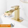 imagegotonovo Waterfall Bathroom Faucet Single Handle Bathroom Faucets for Sink 1 Hole Stainless Steel Modern Mixer Tap Wash Basin Faucet with Popup Drain Matte BlackBrushed Gold