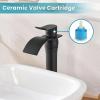 imagegotonovo Waterfall Vessel Sink Faucet for Sink 1 HoleSingle Handle Tall Bathroom Sink FaucetBrass Waterfall Bathroom Faucet Arc Body Mixer Tap with Pop Up Drain and Supply LinePolish GoldMatte Black