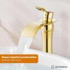 imagegotonovo Waterfall Vessel Sink Faucet for Sink 1 HoleSingle Handle Tall Bathroom Sink FaucetBrass Waterfall Bathroom Faucet Arc Body Mixer Tap with Pop Up Drain and Supply LinePolish GoldPolish Gold
