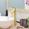 imagegotonovo Waterfall Vessel Sink Faucet for Sink 1 HoleSingle Handle Tall Bathroom Sink FaucetBrass Waterfall Bathroom Faucet Arc Body Mixer Tap with Pop Up Drain and Supply LinePolish GoldPolish Gold