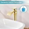 imagegotonovo Waterfall Vessel Sink Faucet for Sink 1 HoleSingle Handle Tall Bathroom Sink FaucetBrass Waterfall Bathroom Faucet Arc Body Mixer Tap with Pop Up Drain and Supply LinePolish GoldPolish Gold