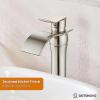 imagegotonovo Waterfall Vessel Sink Faucet for Sink 1 HoleSingle Handle Tall Bathroom Sink FaucetBrass Waterfall Bathroom Faucet Arc Body Mixer Tap with Pop Up Drain and Supply LinePolish GoldBrushed Nickel