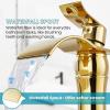 imagegotonovo Waterfall Vessel Sink Faucet for Sink 1 HoleSingle Handle Tall Bathroom Sink FaucetBrass Waterfall Bathroom Faucet Arc Body Mixer Tap with Pop Up Drain and Supply LinePolish GoldPolish Gold
