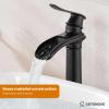 imagegotonovo Waterfall Vessel Sink Faucet for Sink 1 HoleSingle Handle Tall Bathroom Sink FaucetBrass Waterfall Bathroom Faucet Round Body Mixer Tap with Pop Up Drain and Supply LineMatte BlackOil Rubbed Bronze