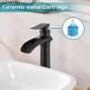 imagegotonovo Waterfall Vessel Sink Faucet for Sink 1 HoleSingle Handle Tall Bathroom Sink FaucetBrass Waterfall Bathroom Faucet Round Body Mixer Tap with Pop Up Drain and Supply LineMatte BlackOil Rubbed Bronze