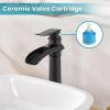 imagegotonovo Waterfall Vessel Sink Faucet for Sink 1 HoleSingle Handle Tall Bathroom Sink FaucetBrass Waterfall Bathroom Faucet Round Body Mixer Tap with Pop Up Drain and Supply LineMatte BlackMatte Black