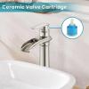 imagegotonovo Waterfall Vessel Sink Faucet for Sink 1 HoleSingle Handle Tall Bathroom Sink FaucetBrass Waterfall Bathroom Faucet Round Body Mixer Tap with Pop Up Drain and Supply LineMatte BlackBrushed Nickel