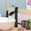 imagegotonovo Waterfall Vessel Sink Faucet for Sink 1 HoleSingle Handle Tall Bathroom Sink FaucetBrass Waterfall Bathroom Faucet Round Body Mixer Tap with Pop Up Drain and Supply LineMatte BlackMatte Black