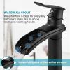 imagegotonovo Waterfall Vessel Sink Faucet for Sink 1 HoleSingle Handle Tall Bathroom Sink FaucetBrass Waterfall Bathroom Faucet Round Body Mixer Tap with Pop Up Drain and Supply LineMatte BlackMatte Black