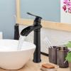 imagegotonovo Waterfall Vessel Sink Faucet for Sink 1 HoleSingle Handle Tall Bathroom Sink FaucetBrass Waterfall Bathroom Faucet Round Body Mixer Tap with Pop Up Drain and Supply LineMatte BlackOil Rubbed Bronze